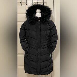 Gorgeous Down & Feather filled Black Puffer Coat by Cleo with Faux Fur Hood